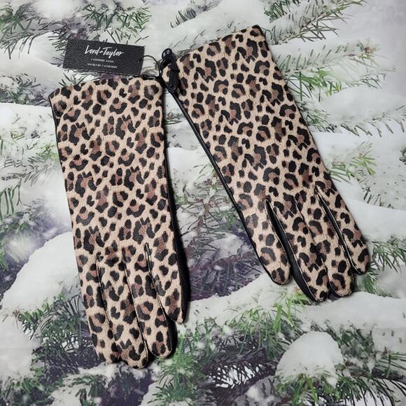 NWT Lord & Taylor Leopard Cashmere Lined Gloves size 8 - Picture 5 of 7
